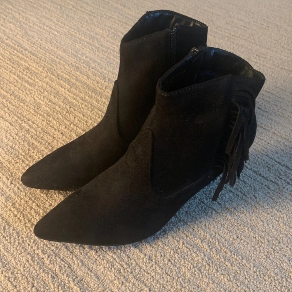 Lulu’s black fringe booties